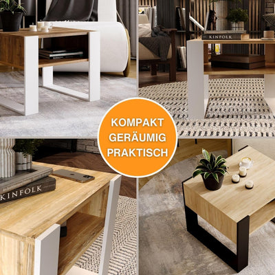 CraftPAK Wohnzimmer Tisch für Couch aus hochwertigem Holz, Stabiler & moderner Couchtisch mit zusätz