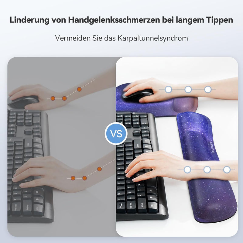 TECKNET Mauspad mit Handauflage, Gelkissen Mousepad und Ergonomische Memory Foam Tastatur Handgelenk