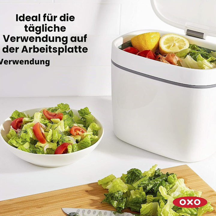 OXO Good Grips Komposteimer weiss – geruchsdichter Biomülleimer für die Küche – 6,6 l Weiss 6.6L, We
