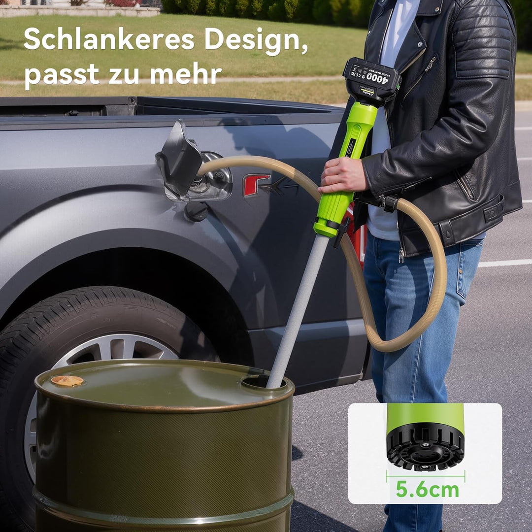 Kabellose Stab-Transferpumpe für Wasser/Diesel, 5,6cm Filter-Ø, 2725L/h Schnellentleerung, 60min Lau