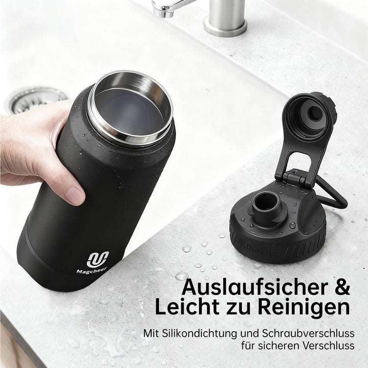 magcheer Isolierte Edelstahl Trinkflasche 1L mit Griff | BPA-Frei &amp; Auslaufsichere Isolierte Thermos