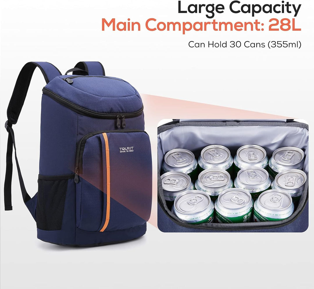 TOURIT 28L Kühler Rucksack Leichter Rucksack mit Flaschenöffner Hält 30 Dosen Blau, Blau