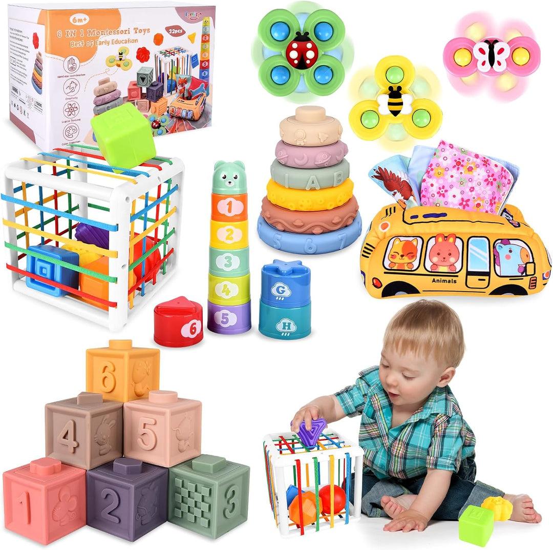Herenear 6 in 1 Montessori Spielzeug Baby, Spielzeug Baby ab 6 Monate, Motorikspielzeug, Stapelspiel