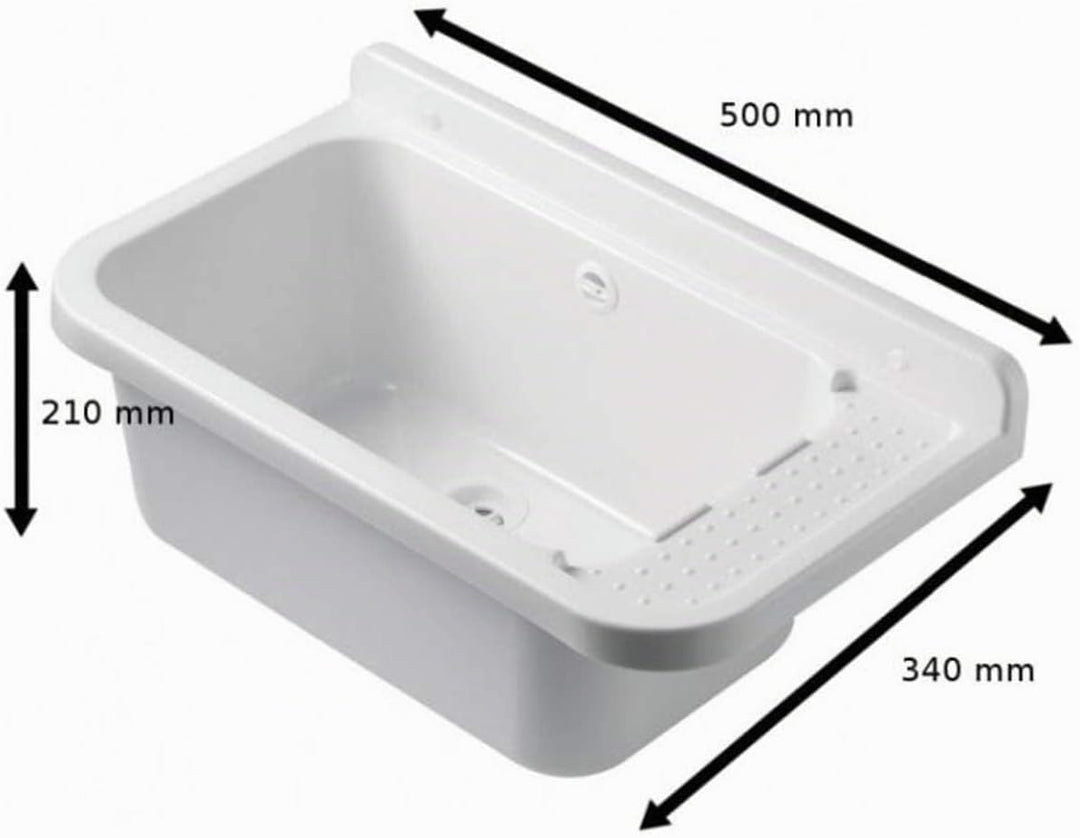 VBChome Ausgussbecken mit Armatur 50 x 35 x 21 cm Spülbecken Waschtrog mit Überlauf Waschbecken für