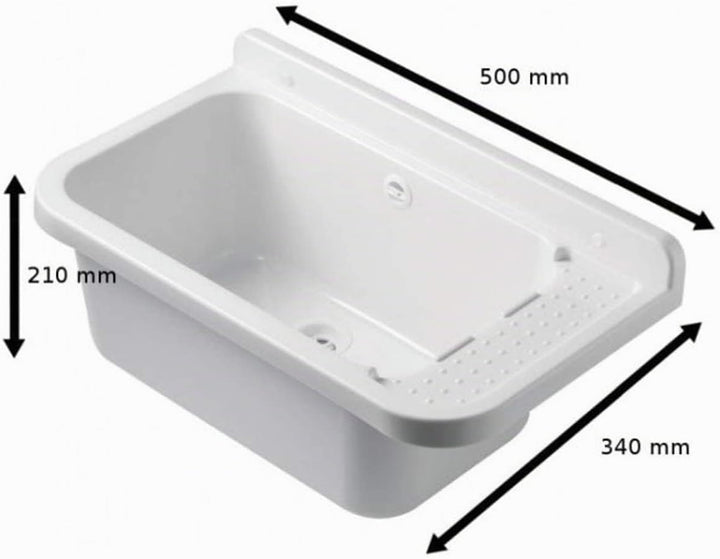 VBChome Ausgussbecken mit Armatur 50 x 35 x 21 cm Spülbecken Waschtrog mit Überlauf Waschbecken für