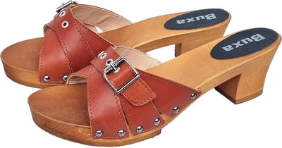 Generisch Elegante Holz Clogs Pantolette - Gr.36, 37, 38, 39, 40, 41 *Lila oder Orange* Echt Leder S