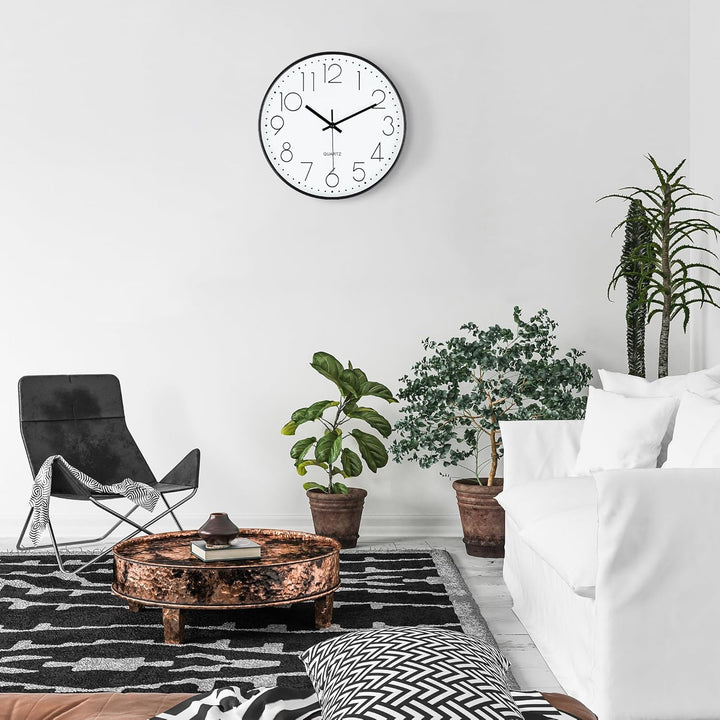 Lafocuse 3D Ziffern Lautlos Wanduhr Schwarz, 30cm Modern Leicht Ablesbar Küchenuhr, Ohne Tickgeräusc