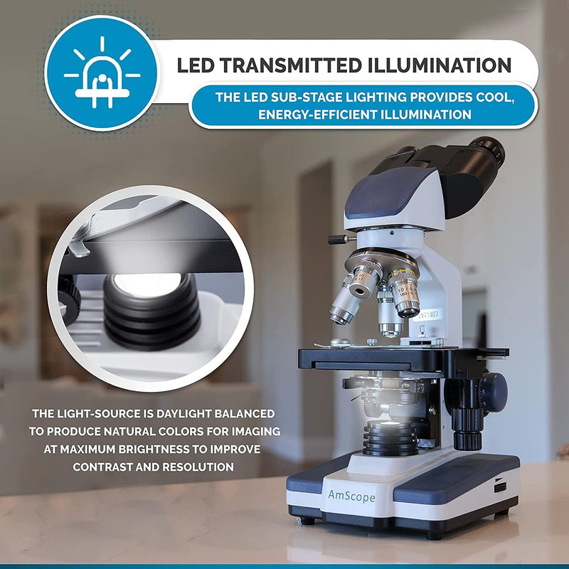 Amscope 40x-2500X Digitales Binokular Compound Mikroskop mit mehreren Objektiven x/y Krueztisch Labo