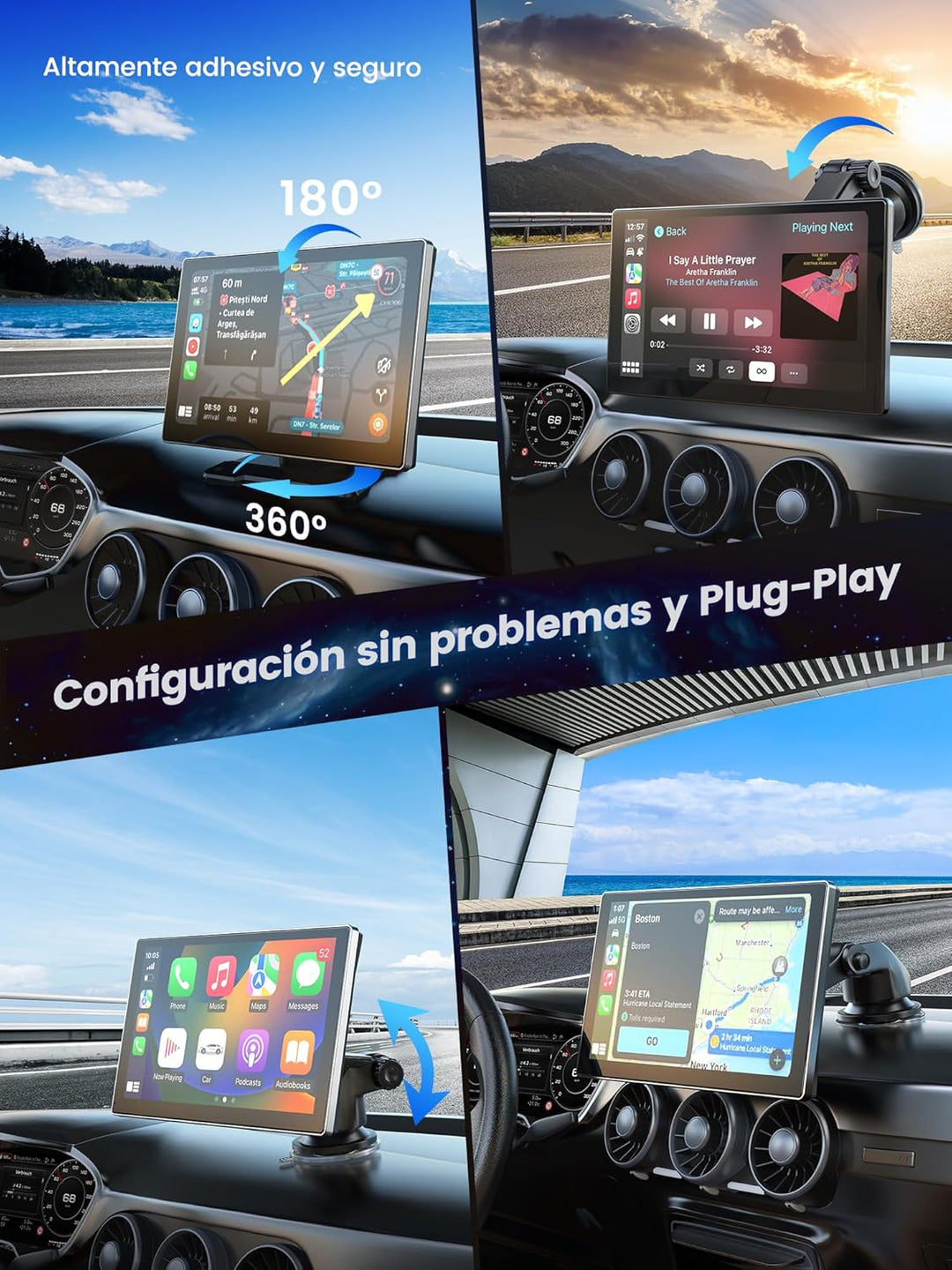 Carplay Display 9" - 4K-Dashcam & 1080P-Rückfahrkamera Drahtloses Tragbares für Apple Carplay & Andr