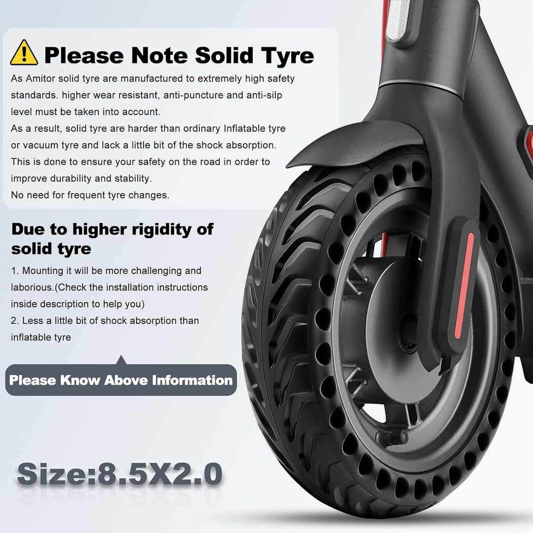 Amitor E Scooter Reifen 8 1/2 x2, Vollgummireifen e Scooter 8,5 Zoll, E Scooter Solid Reifen Vorne/H