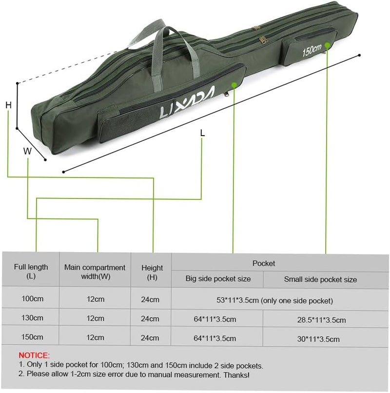 Lixada Tragbare Angeltasche, faltbar, Angelrutentasche, Outdoor-Angeltasche, 100 cm/130 cm/150 cm Gr