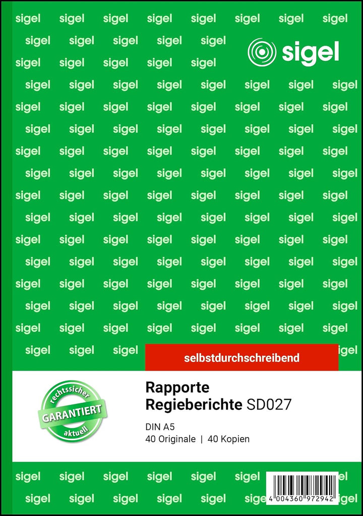 SIGEL SD027/5 Rapport / Regiebericht A5, 2x40 Blatt, selbstdurchschreibend, 5er Pack 5 Stück, 5 Stüc
