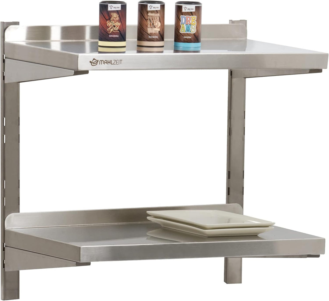 Mahlzeit Edelstahl Wandregal | Küchenregal Hängeregal Wandregal Wandbord Regal (60 x 35 cm - 2 Ablag