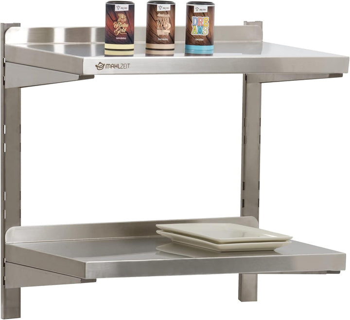 Mahlzeit Edelstahl Wandregal | Küchenregal Hängeregal Wandregal Wandbord Regal (60 x 35 cm - 2 Ablag