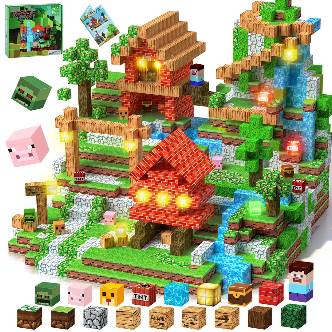 Magnetische Bausteine Blöcke 200 Stück 2 cm, Leuchtende Magnetbausteine Set, Magnetic Blocks Bauwelt