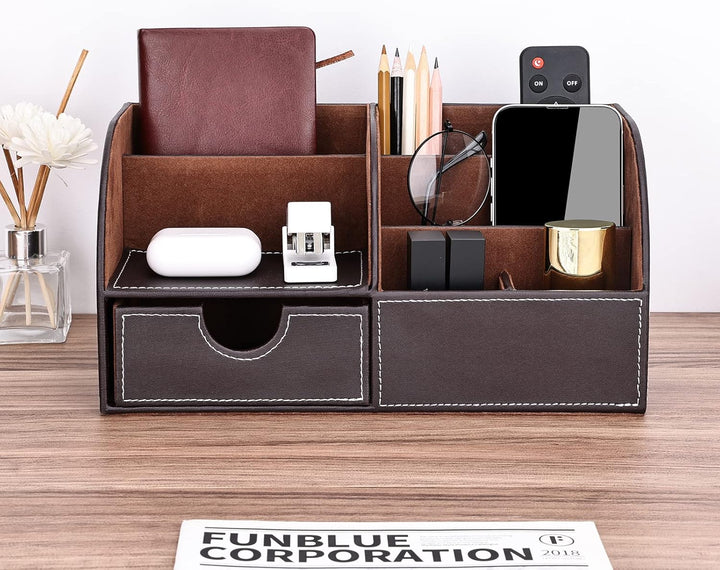 KINGFOM Büro Schreibtisch Organizer Ordnungssystem Tisch Organizer PU Leder Stiftehalter Stiftebox S