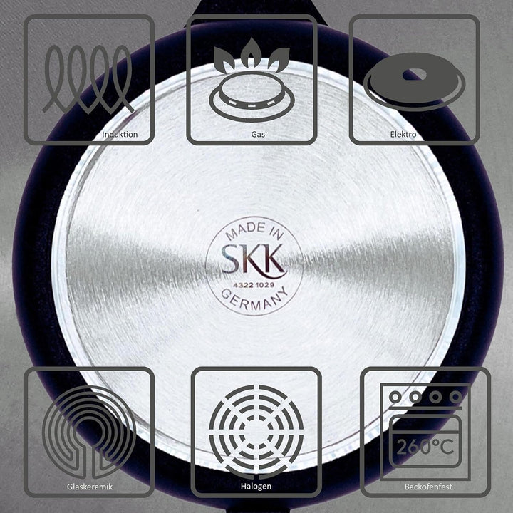 SKK viereckige Grillpfanne 26x26 cm - induktionsgeeignet - flache eckige Antihaft Steakpfanne geripp