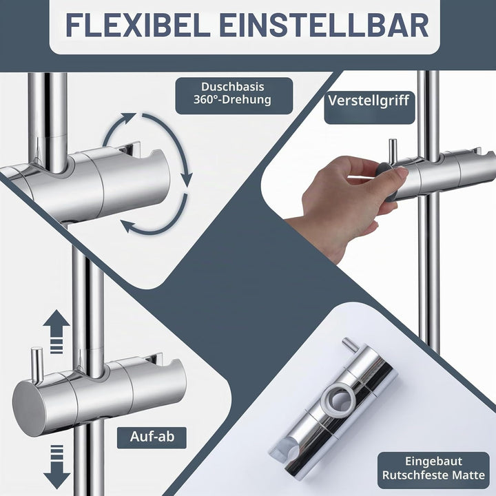 DETBOM Edelstahl Brausestange 70cm,Duschstange mit Duschkopfhalterung 360°Drehbar und Verstellbar,Br