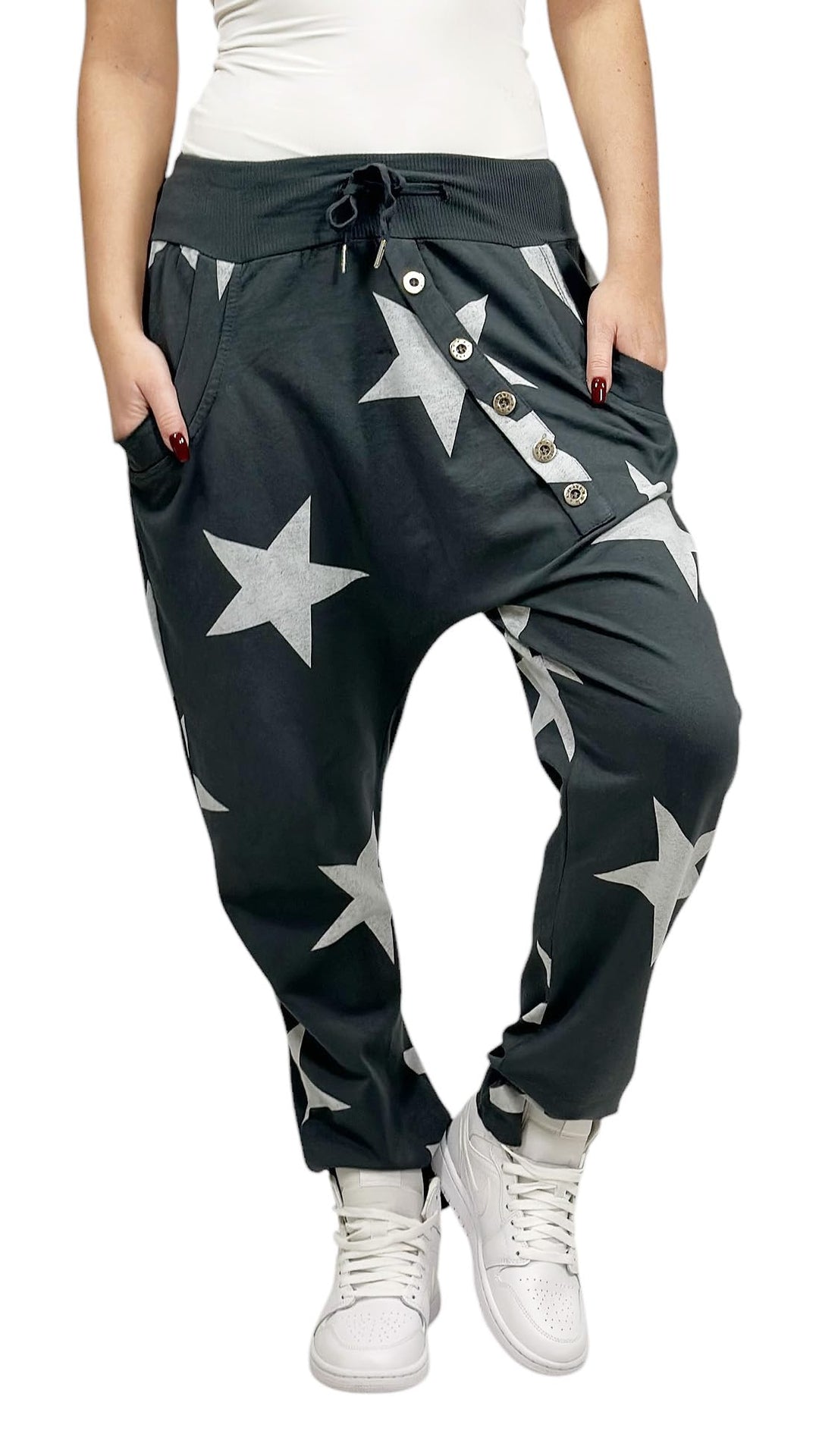 Mississhop Damen Hose Sweatpants Jogginghose Baumwolle Freizeithose Boyfriend Baggy Haremshose Stern