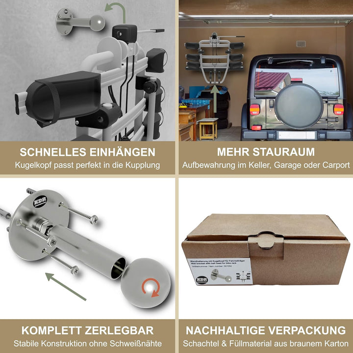 KDR Wandhalterung für Fahrradträger – massiver Edelstahlhalter für Kupplungsträger – sicher & platzs