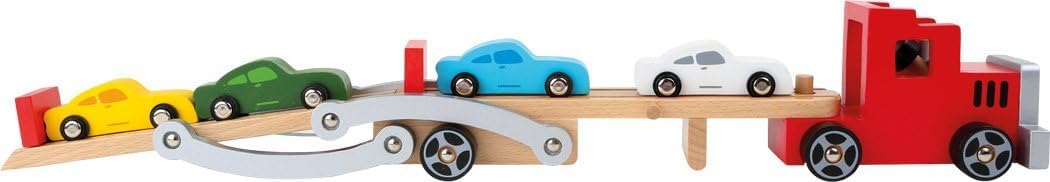 small foot Autotransporter aus Holz, mit abnehmbarem Anhänger und 4 bunten Autos, für Kinder ab 3 Ja