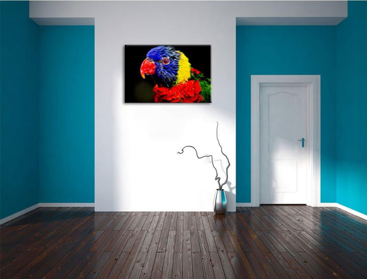 Dark farbenfroher Papagei Deluxe Format: 100x70 cm auf Leinwand, XXL riesige Bilder fertig gerahmt m