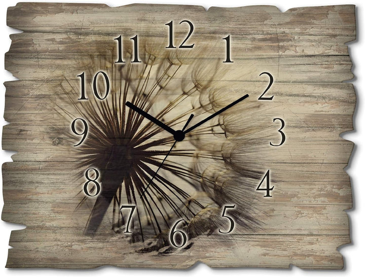 ARTLAND Wanduhr ohne Tickgeräusche aus Holz Quarzuhr 40x30 cm Rechteckig Lautlos Blumen Pusteblume N