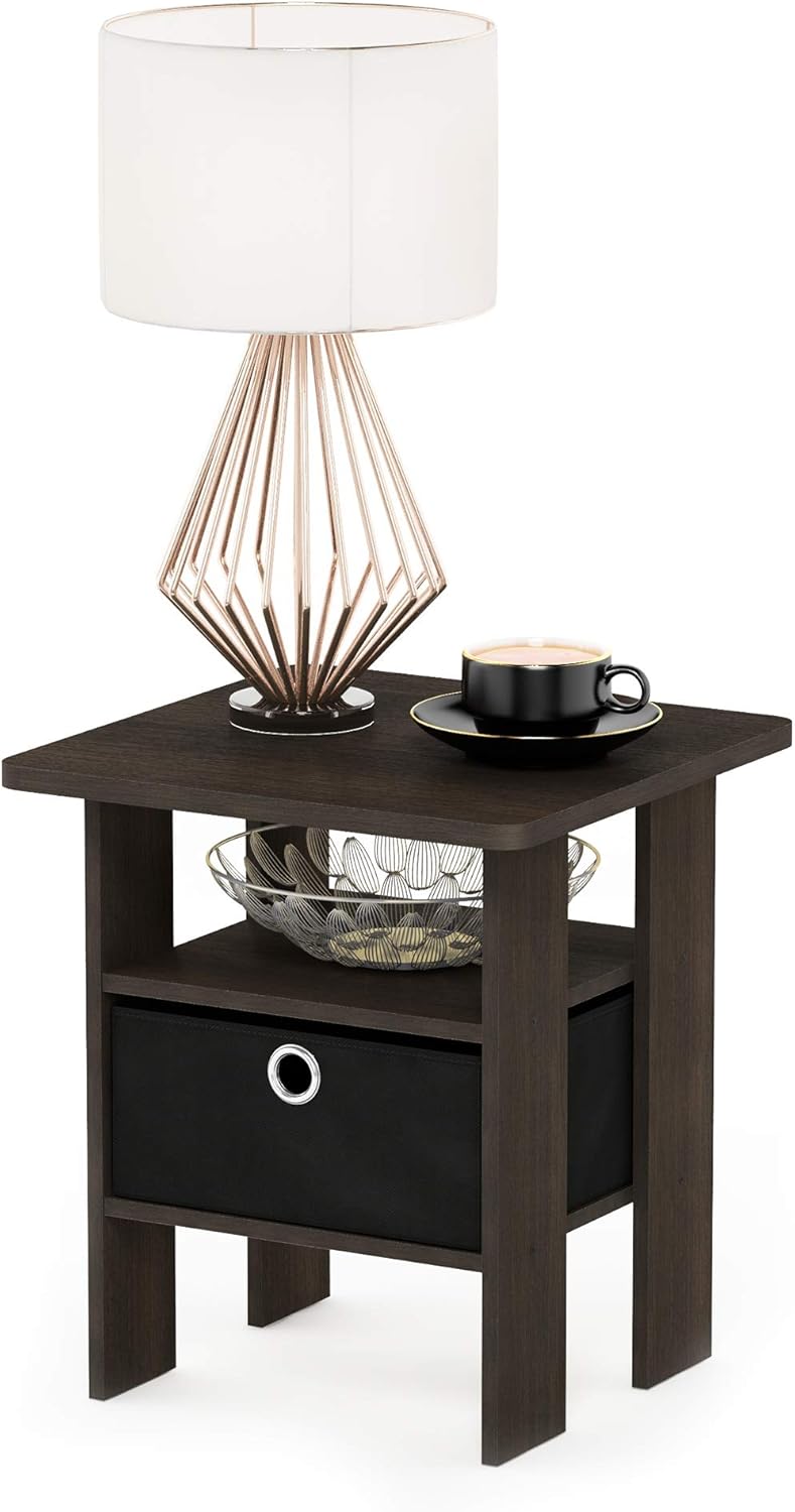 Furinno Andrey Beistelltisch Nachttisch mit Schublade, holz, Dunkelbraun/Schwarz, 39.37 x 39.37 x 44