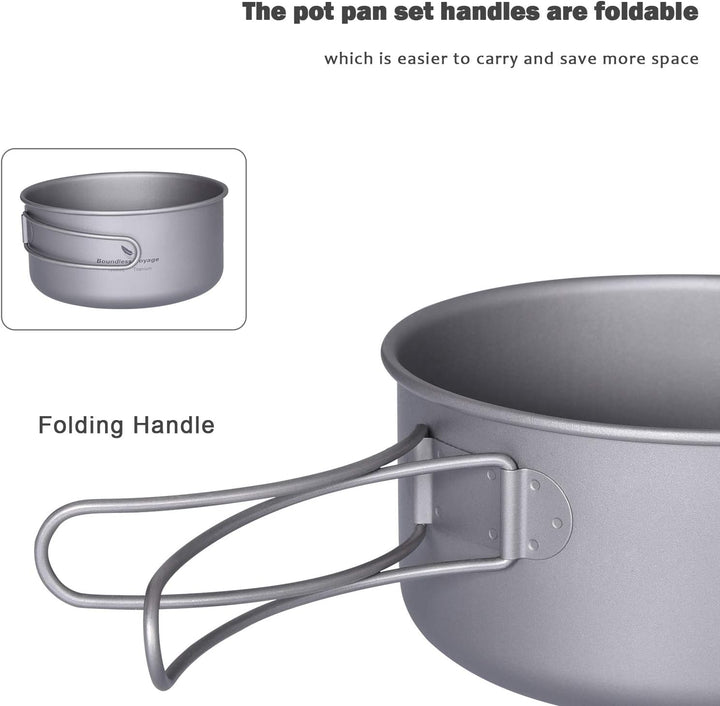Boundless Voyage Outdoor 750ml 800ml 1100ml 1300ml Titantopf mit Deckel Folding Bail Griff Camping W
