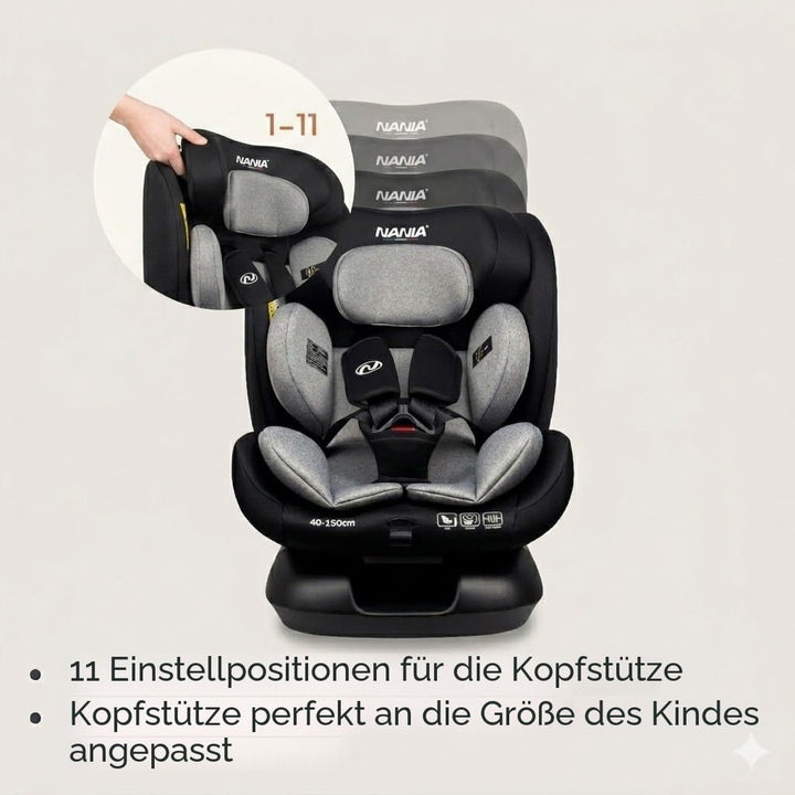 Nania Prato Kinderautositz – I-Size 40-150 cm – mitwachsend bis ca. 12 Jahre – Befestigung für Siche