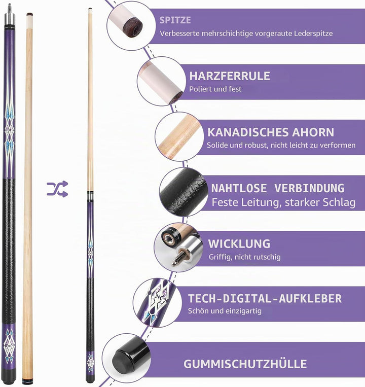 Kmise Pool-Queue-Set – 147 cm Langer Queue, professioneller Billardqueue aus kanadischem Ahorn, für