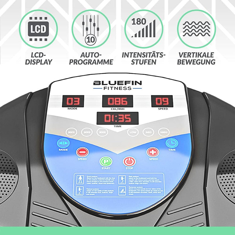 Bluefin Fitness Vibrationsplatte Pro Modell | Verbessertes Design mit Leisen Motoren und Eingebauten