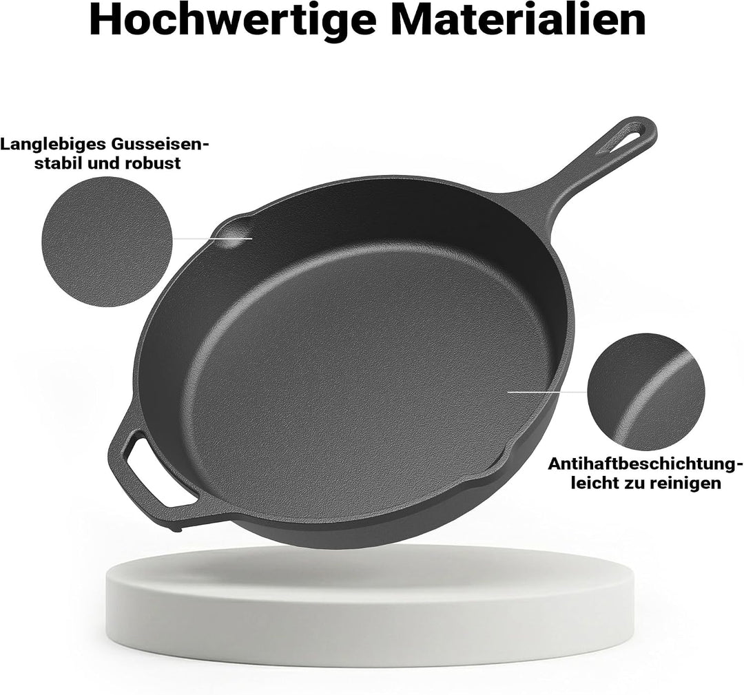 Wiltec Bratpfanne aus Gusseisen Ø30cm, Feuerpfanne mit Griff und Ausgiesser, Grillpfanne Ø 300 x 55