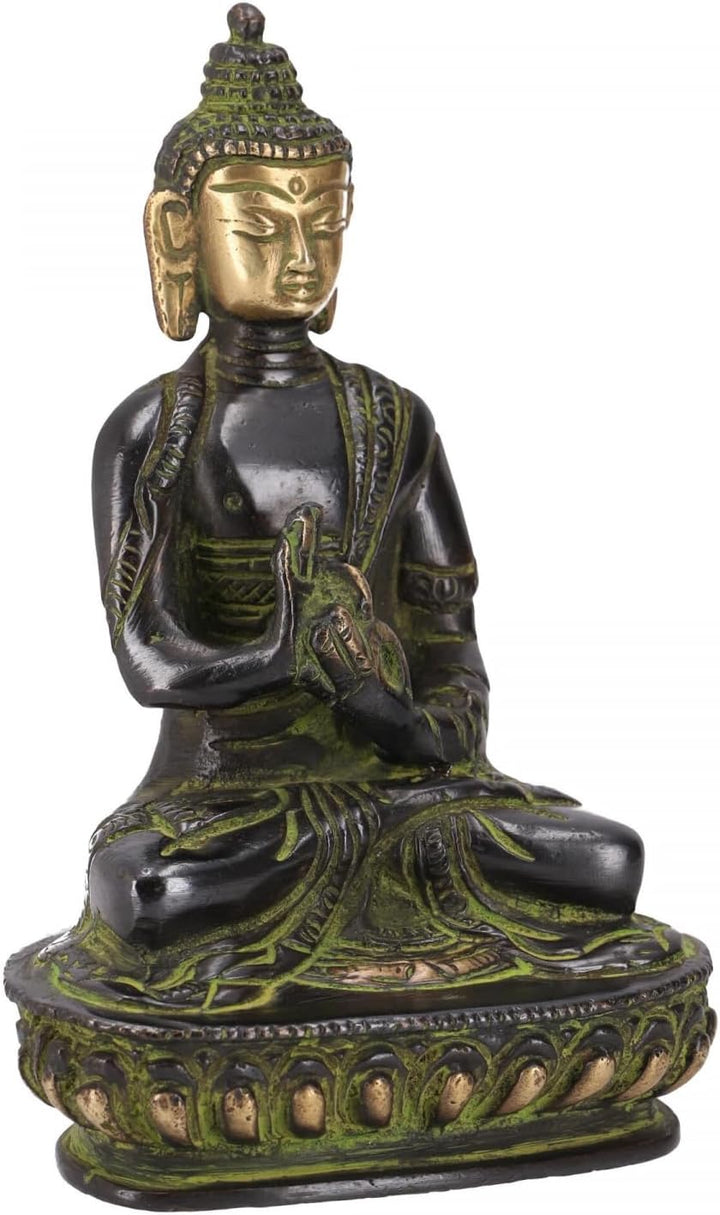 GURU SHOP Buddha Statue aus Messing Dharmachakra Mudra 14 cm - Modell 10, Grün, Buddhas, Modell 10