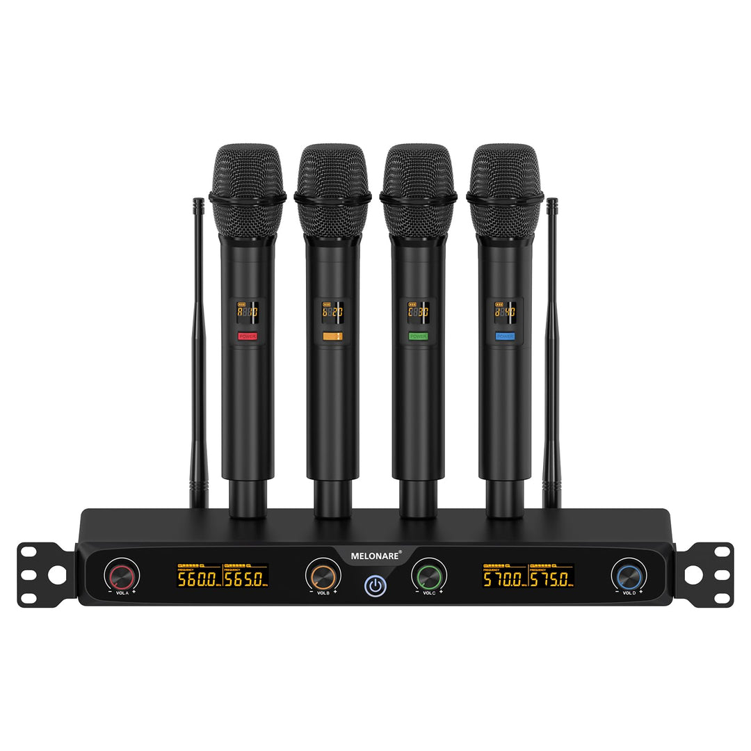4-Kanal Wireless Mikrofon System, UHF Rackmount Kabelloses Mikrofon Set mit 4X 10 Frequenzen, 260ft