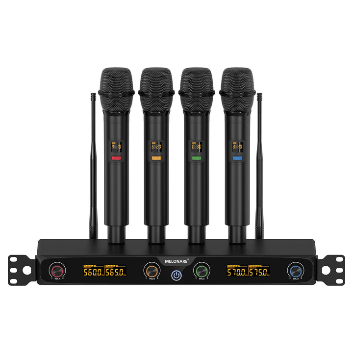 4-Kanal Wireless Mikrofon System, UHF Rackmount Kabelloses Mikrofon Set mit 4X 10 Frequenzen, 260ft