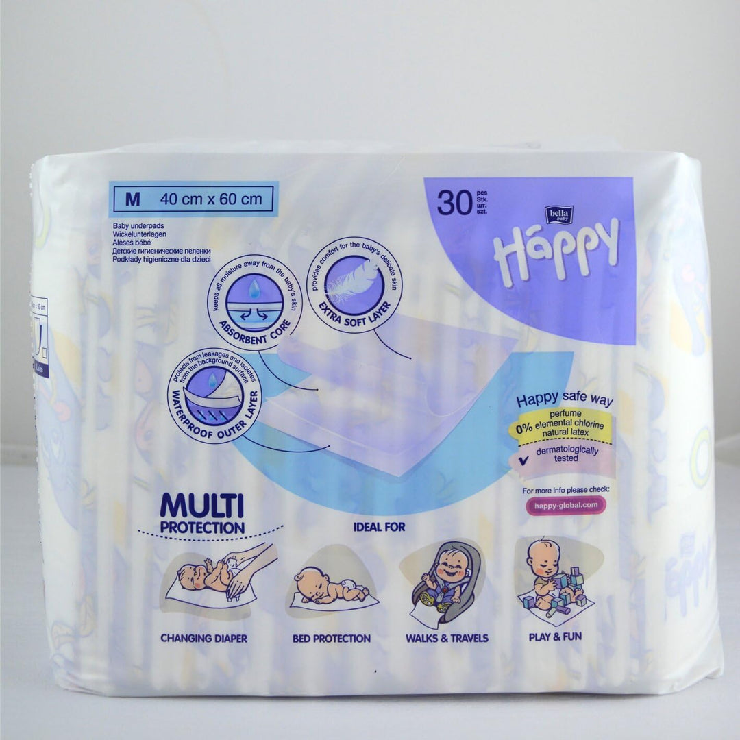 bella baby Happy Wickelunterlagen 40x60 cm ideal für unterwegs im 2er Pack (2x30 Stück) 30 Stück (2e
