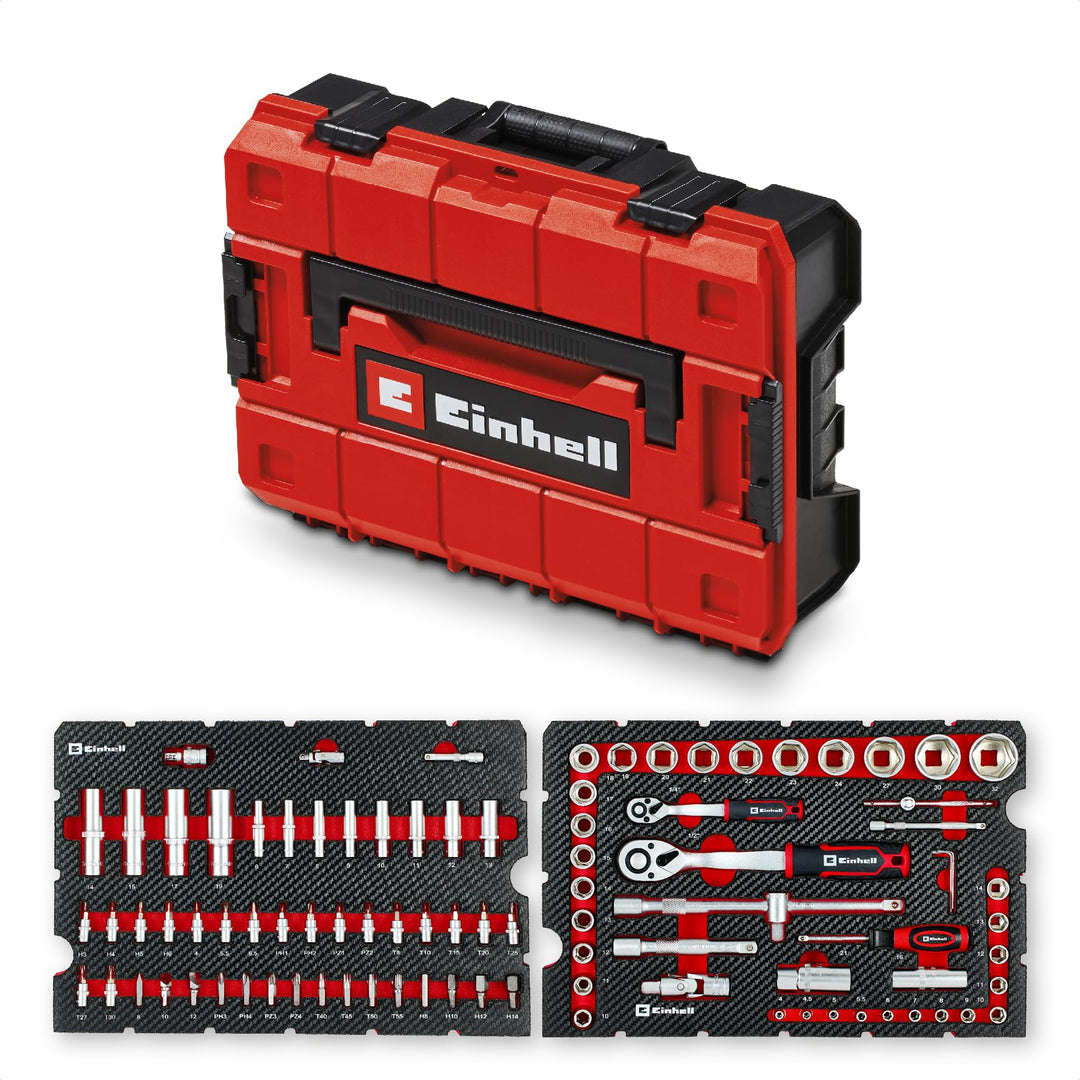 Original Einhell E-Case 92-tlg. Werkzeugkoffer Werkstatt (Werkstattausstattung, KFZ-Stecknüsse, Bit-