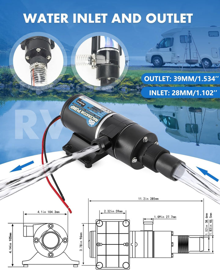 Mxmoonant 12V DC Fäkalien-Absaugpumpe, Zerkleinerungspumpensystem, 32 Lpm/min, 114W, mit vierköpfige