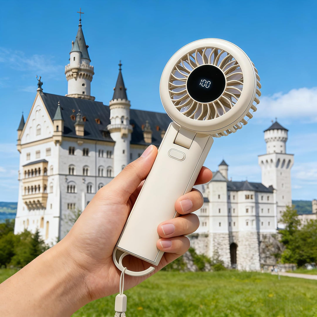 Handventilator, Mini Kleiner Ventilator Akku Aufladbar 13H Max Laufzeit 4000mAh, Tragbarer Mini Vent