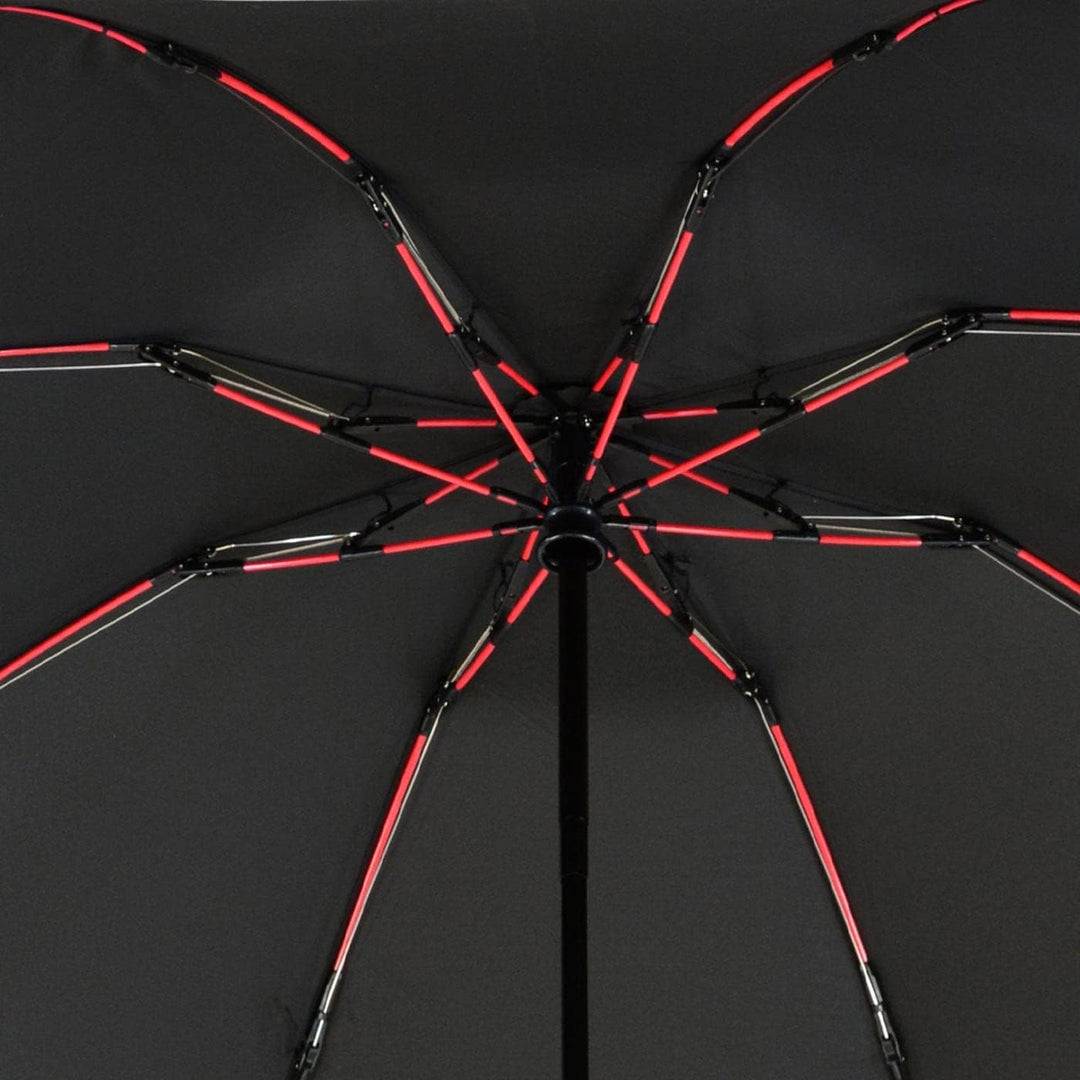 iX-brella Reverse umgekehrt öffnender Fiberglas-Taschenschirm mit farbigen Speichen - schwarz-rot, S