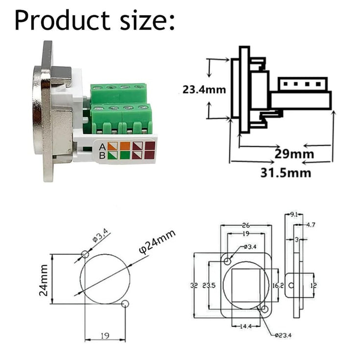 PENGLIN 2 Stück RJ45 Schraubklemmenadapter für Schalttafelmontage，D-Typ RJ45 8P8C Modularer Einbaust