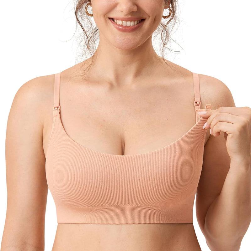 MOMANDA Damen Still BH ohne Bügel Soft Gepolstert Gerippt Schwangerschafts BHS Schlaf Bequemer M Gra