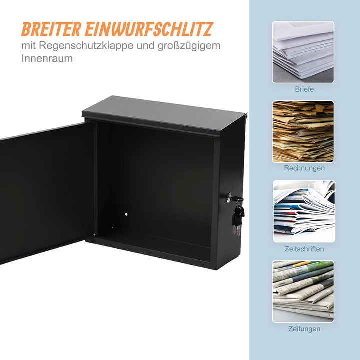 Relaxdays Briefkasten, HxBxT: 35 x 33 x 12 cm, DIN C4, wetterfest, modernes Design, 4 Schlüssel, Pos