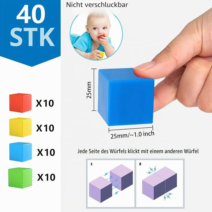 UiDor Magnetische Bausteine, Bunte Magnetische Blöcke Für Jungen Mädchen 25mm 40 Stück, Pädagogische