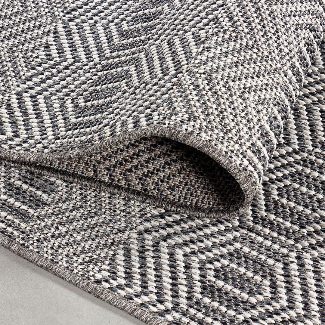 In- &amp; Outdoor Teppich Robuster, Ethno Look Boho Design, Rechteckig, Grau und Creme Farbe, Flachgeweb