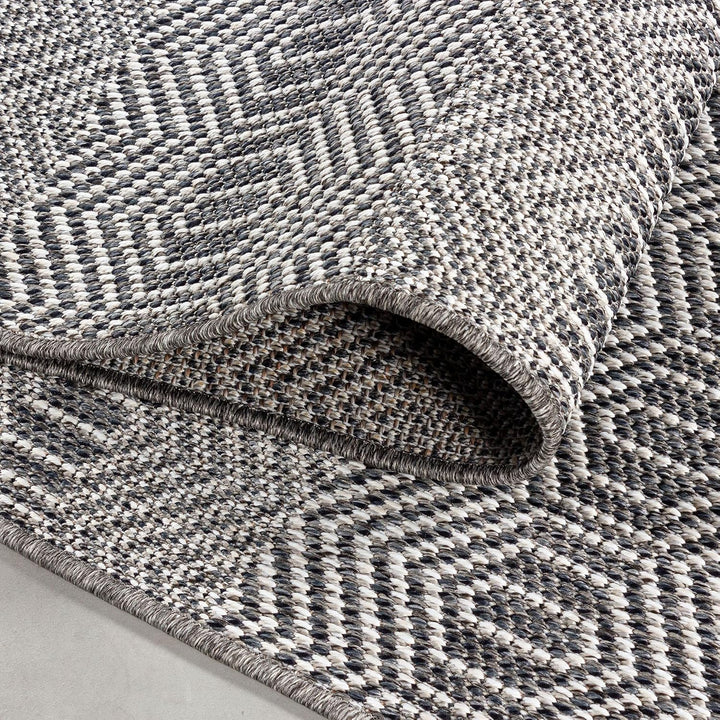 In- &amp; Outdoor Teppich Robuster, Ethno Look Boho Design, Rechteckig, Grau und Creme Farbe, Flachgeweb