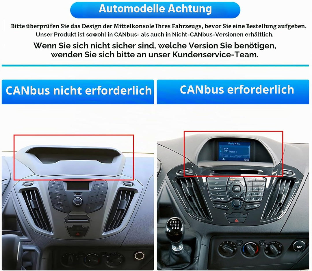 Upgrade Autoradio für Ford Transit Tourneo Custom 2013–2021, 9 Zoll Android Radio 2+64G, Wireless Ca