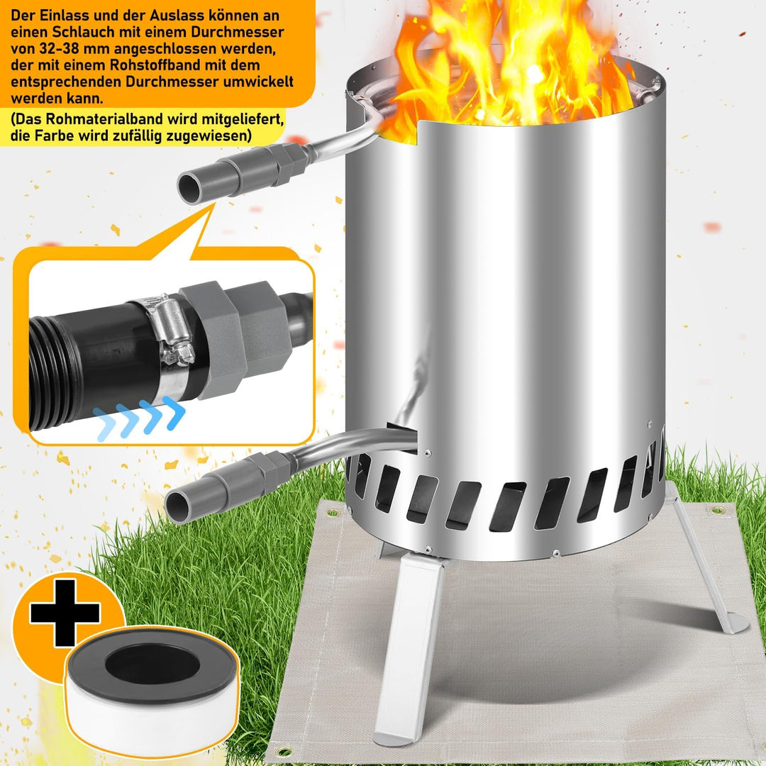 Ansobea Edelstahl Poolheizung mit Feuer und Heizspirale, 10L Schwimmbadheizung Ø 32/38 mm Anschluss,