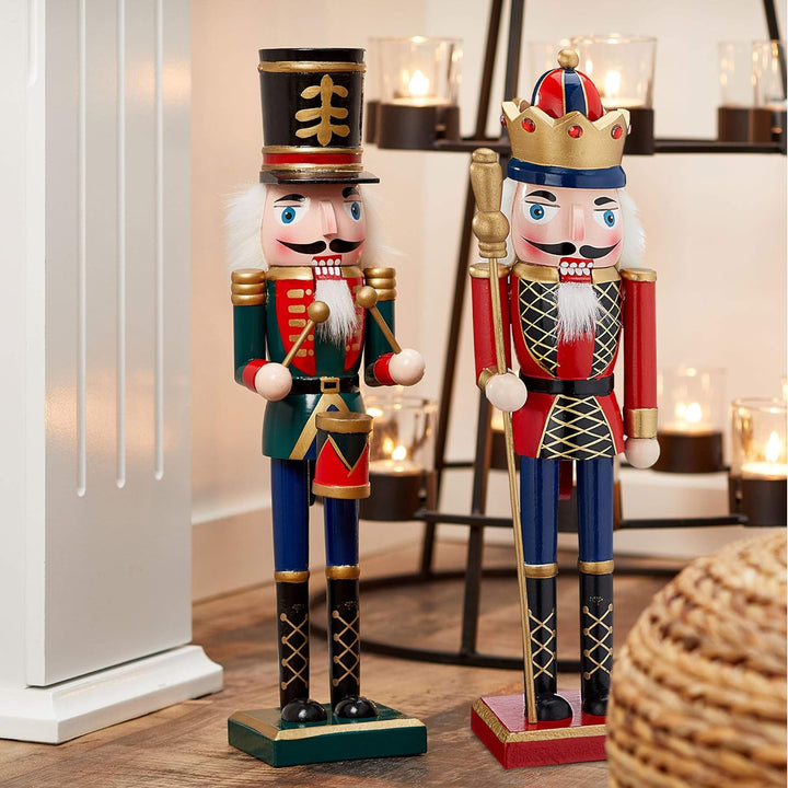 Cepewa Nussknacker aus Holz Set König+Trommler r/g r/b 38 cm Weihnachtsdeko Figur Erzgebirge Nussbre